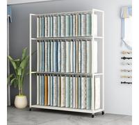 Genérico Estante de exhibición de Tela de Metal Resistente con Ruedas, Organizador Comercial de muestras de Cortinas, Soporte móvil para Tarjetas de Color Textil para boutiques, Blanco, 120x35x200cm/