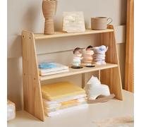 Genérico Estante Trapezoidal para Encimera, Expositor De Madera para Cocina, Organizador De Escritorio De 2 Niveles, Estante para Libros(Yellow,50cm/19.6in)