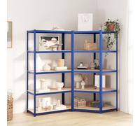 Genérico Estantería 5 Niveles 2 uds Acero y Madera contrachapada Azul,Economía e Industria,Almacenamiento Industrial,Estanterías industriales-3154195