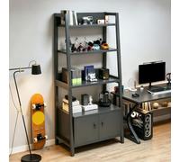Genérico Estanteria Giratoria de 4 Niveles con Armario, Estantería Alta de Estilo Rústico for Sala de Estar, Dormitorio, Oficina en Casa, Espacios Pequeños