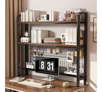 Genérico Estantería metálica de Escritorio de 2 Niveles, Organizador de Escritorio pequeño con Panel de Rejilla, Estante de exhibición para Oficina y hogar, Negro, 45 x 8 x 39 Pulgadas, solución de a