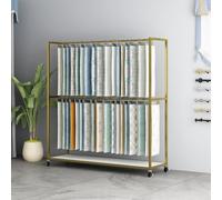 Genérico Estantería metálica Resistente con Ruedas para exhibición de Telas, Organizador móvil de muestras de Cortinas para boutiques, Acabado Dorado, 150x35x150cm (59x14x59in) Salas