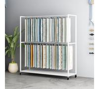 Genérico Estantería metálica Resistente con Ruedas para exhibición de Telas, Soporte móvil para muestras de Cortinas para boutiques, 120x35x150cm, Organizador Textil Comercial, Color Blanco.