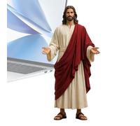 Genérico Estatua de Jesucristo - Vestido con túnica y Sandalias, Figura de Jesús de Pelo Largo | Figura del Sagrado Corazón de Jesús para decoración Cristiana de Recuerdo Espiritual basada en la fe