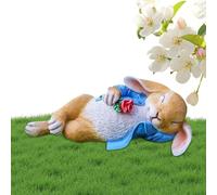 Genérico Estatuilla De Jardín De Conejo - Figura Decorativa De Conejo Recostado Sosteniendo Flor En Resina | Estatua Animal Exterior 30 Cm,Centro De Mesa para Pascua Decoración De Hogar