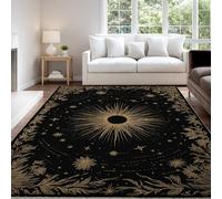 Genérico Estilo Bohemio Lujoso Misterioso Celestial Alfombra para Salón 60 x 120 cm Negro Oro Pelo Corto Súper Suave Alfombra Lavable para Dormitorio y Sala, No Desprende Pelusa y Fácil de Limpiar