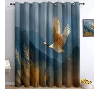 Genérico Estilo Chino Cortina Opaca Montañas Aves Volando Juncos Impresión 3D Cortinas con Ojales, Gris Cortinas Termicas 2 Paneles 117An x 138Al cm para niños niñas Dormitorio Ventana