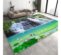 Genérico Estilo Chino Montañas Y Cascadas Alfombra Salon Grande Lavable en Lavadora, Paisaje Alfombra Pelo Corto Imitación Cachemira Abstracta Antideslizante para Dormitorio 140x200 cm D-698