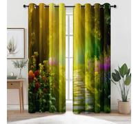 Genérico Estilo de Cuento de Hadas Bosque fantasía Cortinas Opacas - Verde Cortinas de Microfibra, fáciles de cuidar, para Ventanas de Dormitorio, Sala de Estar u Oficina 100An x 215Al cm (2 Paneles)