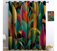 Genérico Estilo Exótico Cortinas Opacas 2 Piezas 117An x 229Al cm Planta Hojas De Plátano Coloridas, Negro Cortinas Opacas con Ojales Aislantes Térmicos, para Sala De Estar Dormitorio Cocina