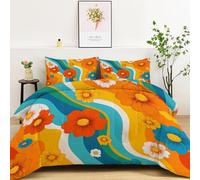 Genérico Estilo Retro Edredón Acolchado Cama 80 Planta Margaritas 135 x 200 cm Edredónes Colcha Acolchada, Color Naranja Edredón de 4 Estaciones Ligero Cálido Reversible Edredónes Sin Funda