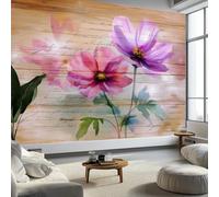 Genérico Estilo Retro Papel Pintado Efecto 3D 400 x 280 cm, Papel tapiz fotográfico Floral Texto Rayado Fotomurales Pared Tejido No Tejido Moderna Decoración De Pared Sala Cuarto Oficina Salón