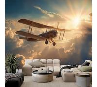 Genérico Estilo Vintage Papel Pintado Efecto 3D 500 x 280 cm, Papel tapiz fotográfico Cielo Nubes Avión Fotomurales Pared Tejido No Tejido Moderna Decoración De Pared Sala Cuarto Oficina Salón