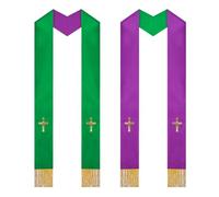 Genérico Estola Litúrgica - Unisex con flecos reversible, tejido Liturgico tradicional, Estola para Ministro y Clero, para ceremonias de bautismo, funeral y, morado y verde, Se référer au descriptif
