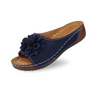 Genérico Estos elegantes zapatos de cuña de punta abierta para mujer, con parte superior de piel y zapatillas de flores, son zapatos cómodos y llenos de temperamento., azul marino, 40 EU