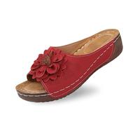 Genérico Estos elegantes zapatos de cuña de punta abierta para mujer, con parte superior de piel y zapatillas de flores, son zapatos cómodos y llenos de temperamento., rojo, 39 EU