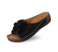 Genérico Estos elegantes zapatos de cuña de punta abierta para mujer, con parte superior de piel y zapatillas de flores, son zapatos cómodos y llenos de temperamento., Le Noir, 39 EU