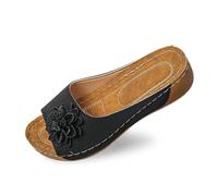 Genérico Estos elegantes zapatos de cuña de punta abierta para mujer, con parte superior de piel y zapatillas de flores, son zapatos cómodos y llenos de temperamento., Le Noir, 43 EU