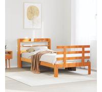 Genérico Estructura Cama con cabecero Madera Pino marrón Cera 100x200 cm,Camas y Accesorios,Camas y somieres-3306869