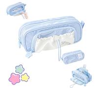 Genérico Estuche con CordóN De Gran Capacidad, Serie Star, con DiseñO De Estrellas, Bonito Estuche con CordóN, Kawaii, Impermeable, Suave, para Estudiantes (Azul)