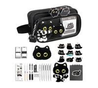 Genérico Estuche De Gato con 10 Capas Desmontables - De Papelería Transparente Gran Capacidad con 4 Rollers Gel, 5 Pegatinas Y 100 Notas Adhesivas | Organizador Material Escolar Estilo Aesthetic