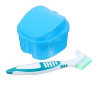 Genérico Estuche de Plástico para Dentaduras Postizas con Filtro, Caja de Limpieza y Baño para Prótesis, Incluye Cepillo de Limpieza Portátil, Color Azul, Adecuado para Color