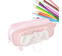 Genérico Estuche Escolar - Gran Capacidad de Dos Pisos | Serie Estrellas con cordón, Linda para niña, pequeño almacenaje, Regreso a Clases Regalo