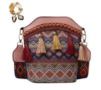 Genérico Ethnic Woven Crossbody Bag for Women,Handmade Native American Handbags,Retro Bohemian Tassel Woven Bucket Shoulder Bag