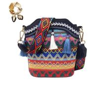 Genérico Ethnic Woven Crossbody Bag for Women,Handmade Native American Handbags,Retro Bohemian Tassel Woven Bucket Shoulder Bag
