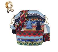 Genérico Ethnic Woven Crossbody Bag for Women,Handmade Native American Handbags,Retro Bohemian Tassel Woven Bucket Shoulder Bag
