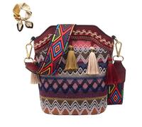 Genérico Ethnic Woven Crossbody Bag for Women,Handmade Native American Handbags,Retro Bohemian Tassel Woven Bucket Shoulder Bag