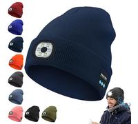 Genérico Evarisy 3-in-1 Function Bluetooth Beanie, Bluetooth Beanie with Light, Unisex 6 LED USB Rechargeable with Cordless Headphones (Black)(Navy Blue)