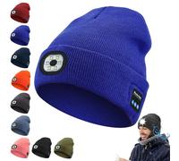 Genérico Evarisy 3-in-1 Function Bluetooth Beanie, Bluetooth Beanie with Light, Unisex 6 LED USB Rechargeable with Cordless Headphones (Black)(Peacock Blue)