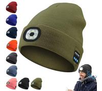 Genérico Evarisy 3-in-1 Function Bluetooth Beanie, Bluetooth Beanie with Light, Unisex 6 LED USB Rechargeable with Cordless Headphones (Black)(Military Green)