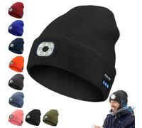 Genérico Evarisy 3-in-1 Function Bluetooth Beanie, Bluetooth Beanie with Light, Unisex 6 LED USB Rechargeable with Cordless Headphones (Black)(Black)