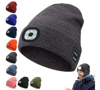Genérico Evarisy 3-in-1 Function Bluetooth Beanie, Bluetooth Beanie with Light, Unisex 6 LED USB Rechargeable with Cordless Headphones (Black)(Gray)