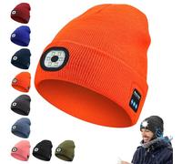 Genérico Evarisy 3-in-1 Function Bluetooth Beanie, Bluetooth Beanie with Light, Unisex 6 LED USB Rechargeable with Cordless Headphones (Black)(Orange)