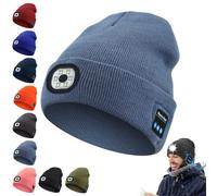 Genérico Evarisy 3-in-1 Function Bluetooth Beanie, Bluetooth Beanie with Light, Unisex 6 LED USB Rechargeable with Cordless Headphones (Black)(Light Blue)