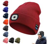 Genérico Evarisy 3-in-1 Function Bluetooth Beanie, Bluetooth Beanie with Light, Unisex 6 LED USB Rechargeable with Cordless Headphones (Black)(Red)