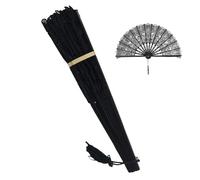 Generico Éventail Noir Dentelle - (50 x 27 cm) Éventail Pliant Chinois | Accessoire Halloween Disfraz Fête Danse Vintage | Decoración Cosplay Femme Fille Mariage Soirée Performance Théâtre