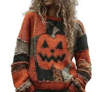 Genérico Everswear Halloween Sweater, Halloween Spooky Face Contrast Stitched Cozy Knit Sweater, Halloweens Sweatshirt (I,3XL)