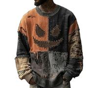 Genérico Everswear Halloween Sweater, Halloween Spooky Face Contrast Stitched Cozy Knit Sweater, Halloweens Sweatshirt (J,S)