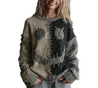 Genérico Everswear Halloween Sweater,Halloween Spooky Face Contrast Stitched Cozy Knit Sweater, Halloweens Sweatshirt (E,M)