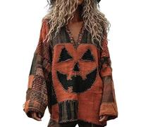 Genérico Everswear Halloween Sweater, Halloween Spooky Face Contrast Stitched Cozy Knit Sweater, Halloweens Sweatshirt (G,4XL)