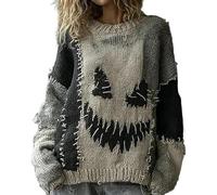 Genérico Everswear Halloween Sweater, Halloween Spooky Face Contrast Stitched Cozy Knit Sweater, Halloweens Sweatshirt (H,XL)