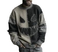 Genérico Everswear Halloween Sweater, Halloween Sweaters for Women/Men, Halloweens Face Contrast Stitched Cozy Knit Sweater (E,M)