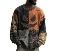 Genérico Everswear Halloween Sweater, Halloween Sweaters for Women, Spooky Face Patchwork Pumpkin Sweatshirt, Machine Washable (J,4XL)
