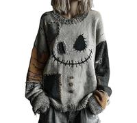 Genérico Everswear Halloween Sweater, Halloween Sweaters for Women, Spooky Face Patchwork Pumpkin Sweatshirt, Machine Washable (F,S)