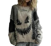 Genérico Everswear Halloween Sweater, Halloween Sweaters for Women, Spooky Face Patchwork Pumpkin Sweatshirt, Machine Washable (D,XXL)