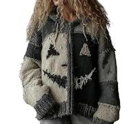 Genérico Everswear Halloween Sweater, Spooky Face Patchwork Pumpkin Print Hooded Knit Sweater, Cozy Contrast Stitched Pullover Top (Style-N,L)